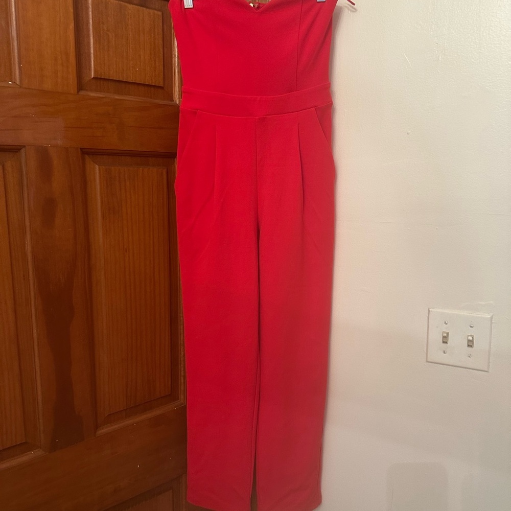 Red Strapless Jumpsuit